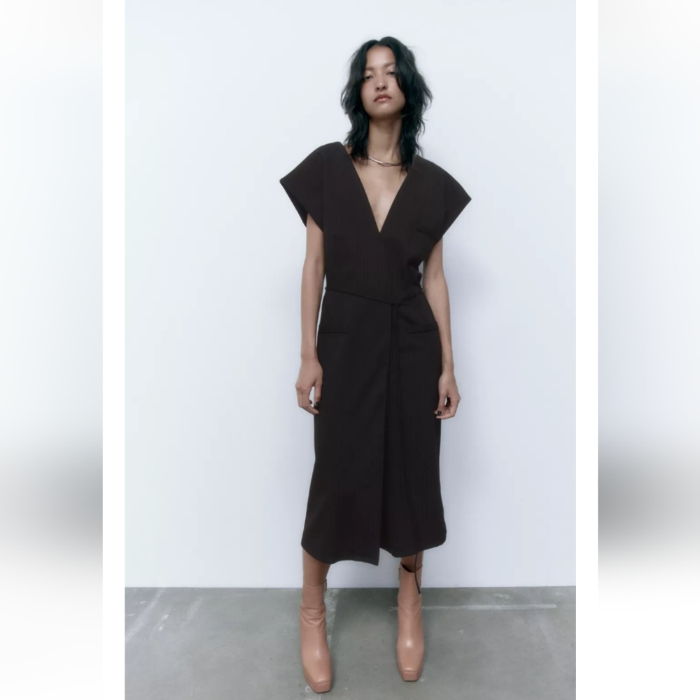 Pinstripe Zara Dress, Size M, Black